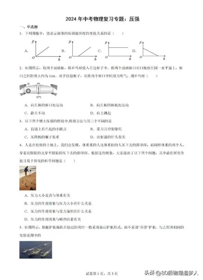 2024年中考物理复习专题：压强（含答案）